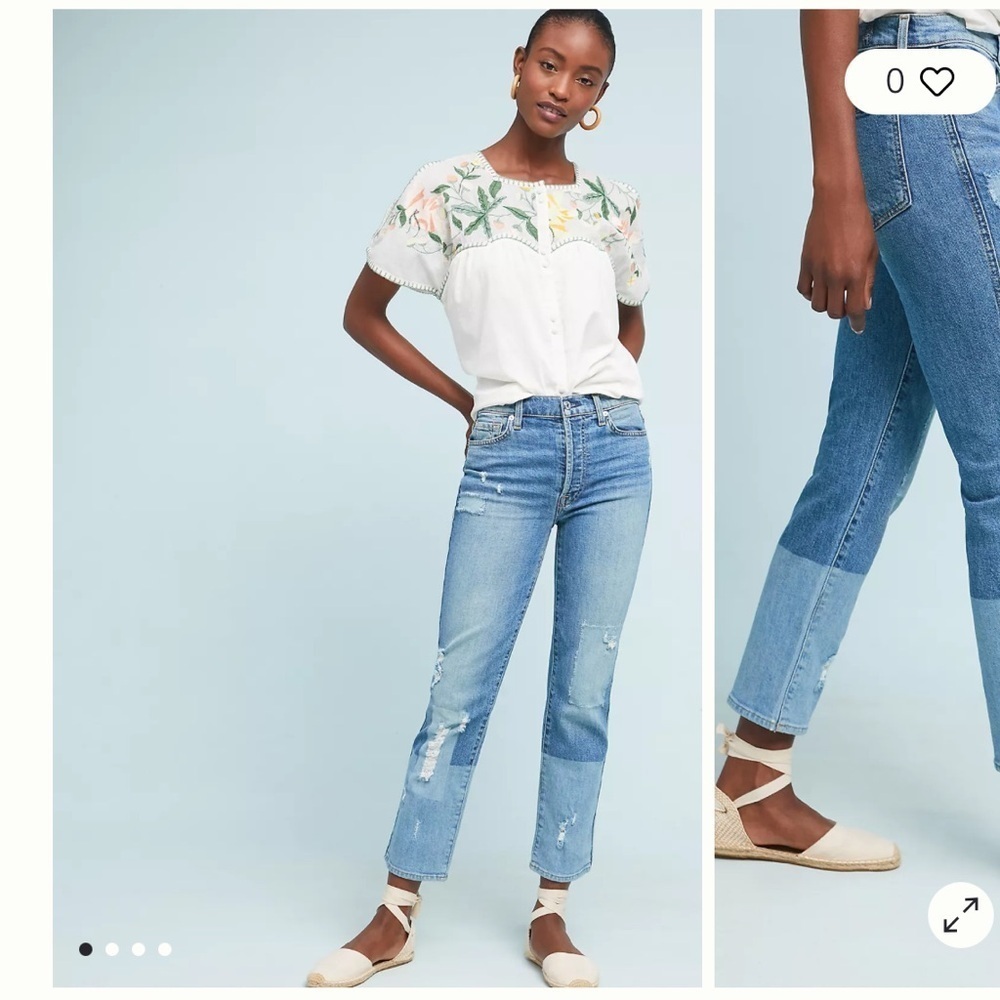 7 For All Mankind Edie High-Rise Patchwork Straight Ankle blue jeans sz 26 - Picture 3 of 13